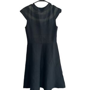 Eliza J Black Mesh Upper Short Sleeve Fit & Flare Classic Dress Women Sz M